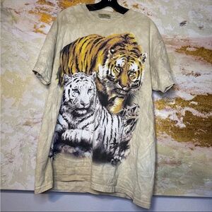 Vintage Y2K The Mountain Beige Tiger Duo T-Shirt Size Large